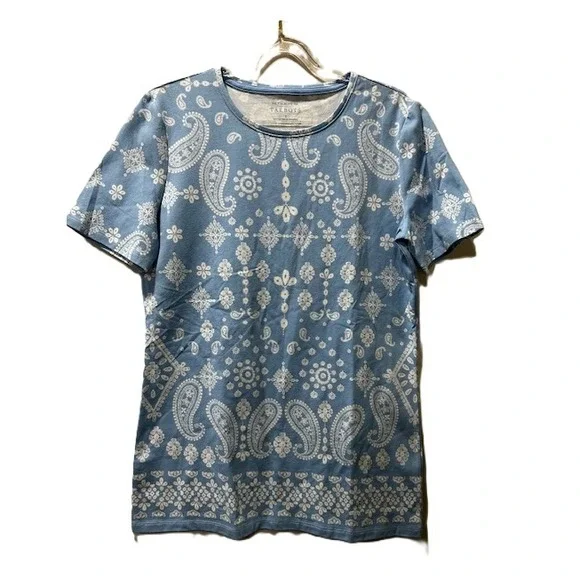 Talbots White and Blue Paisley Women Tee, Small - Picture 2 of 6